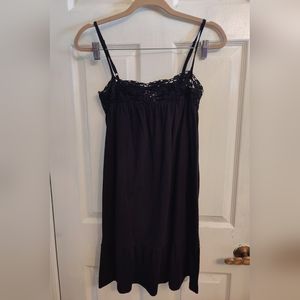 Roxy Size M Black Cotton Jersey Dress With Lace Detail.